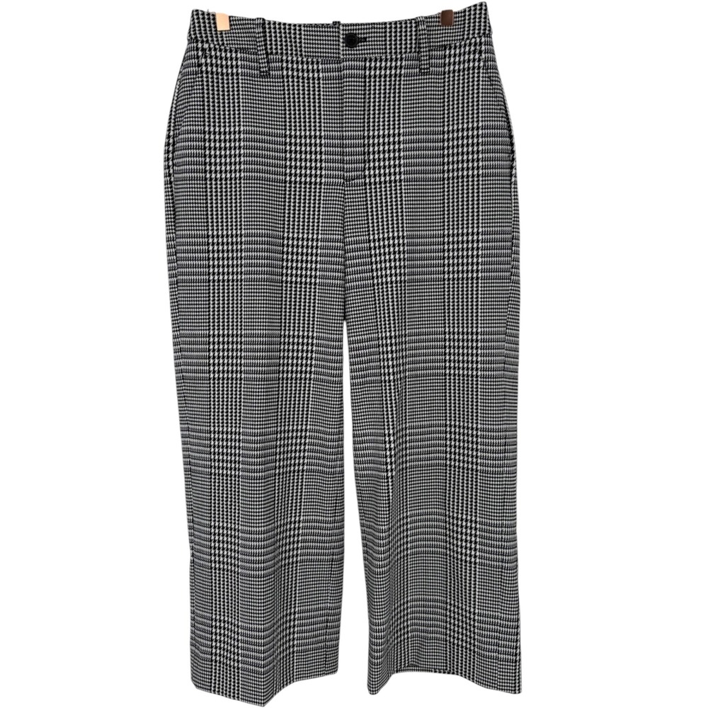 Banana Republic Womens Black White Glen Plaid Wide Leg Crop Pants Size 6 Preppy